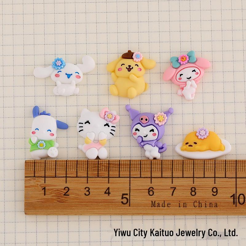 Cartoon Cherry Blossom Sanrio Resin Accessories: Phone Case, Hair Clip, Pendant, Cup, and Car Decoration.