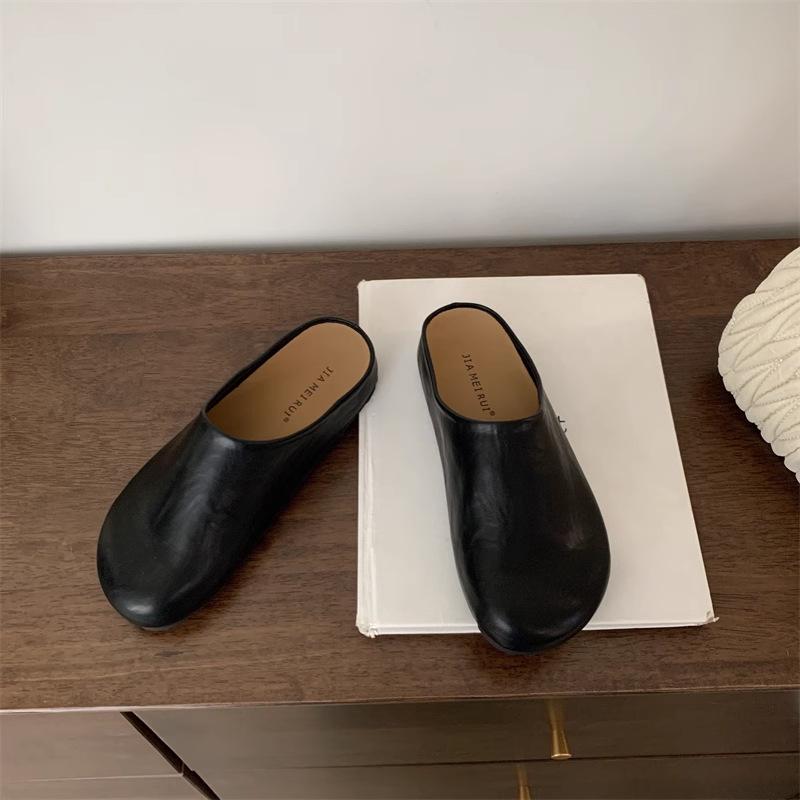 

2025 весна и лето новые простые нишевые простые полутапочки с круглым носком женские ретро туфли с толстой подошвой на одной педали muller 35 чёрный