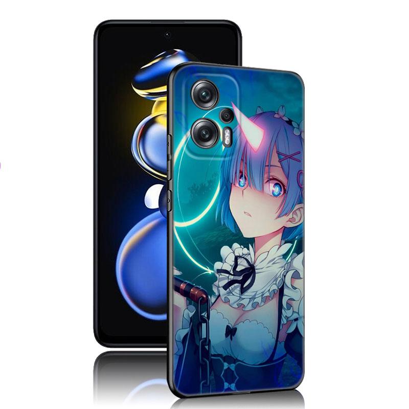 Anime Cute REM Black Silicone Phone Case For Xiaomi POCO X3 X4 NFC F3 F4 GT F5 M3 M4 M6 X5 X6 Pro 5G C55 C65 M5