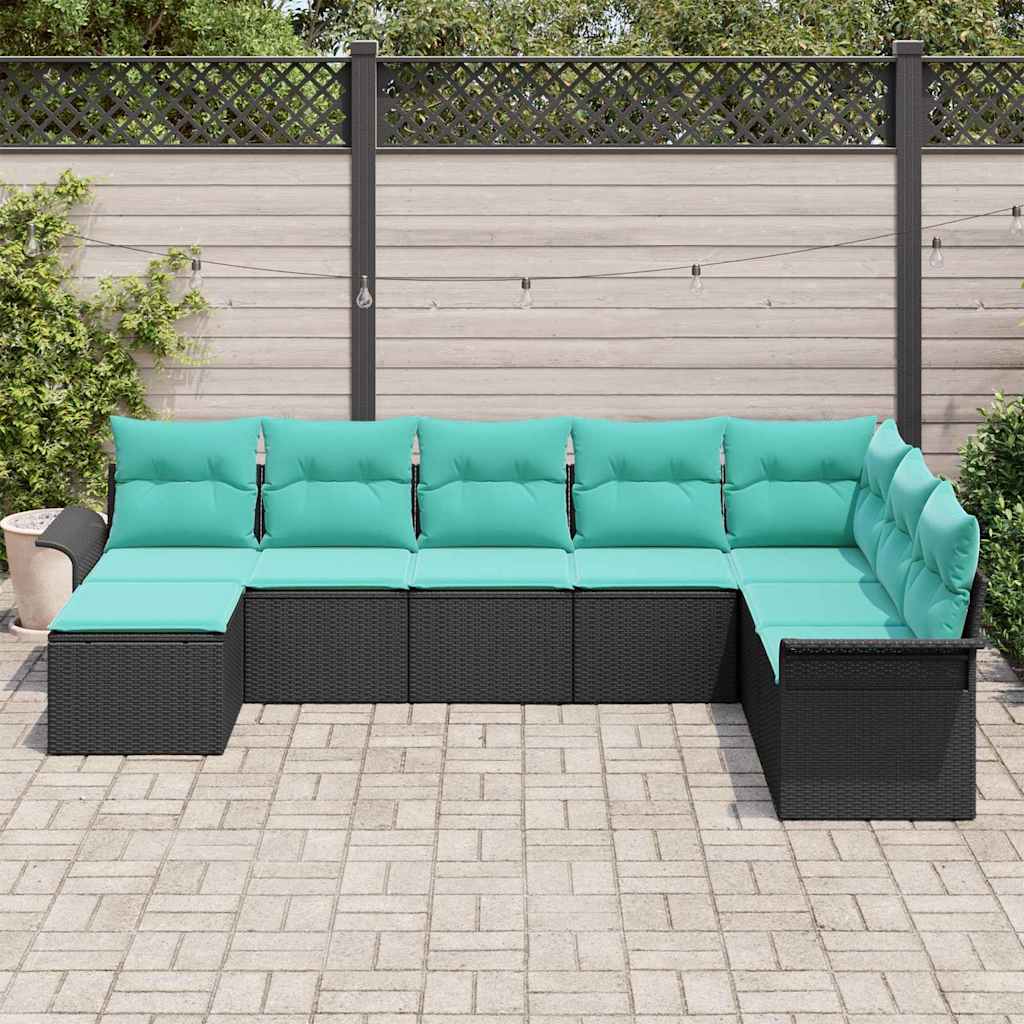 Garden Sofa Set with Cushions 8 pcs Black Poly Rattan