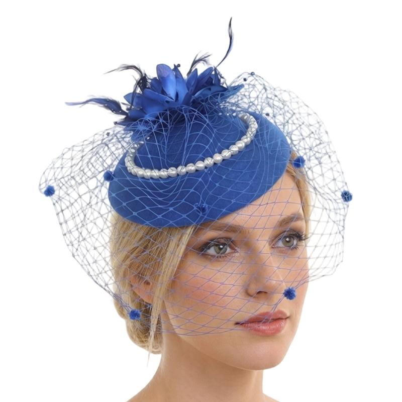Bridal Fascinator Hat for Brides with Mesh Net Feather Accent Mini Headpiece for Wedding Tea Party Formal Wear
