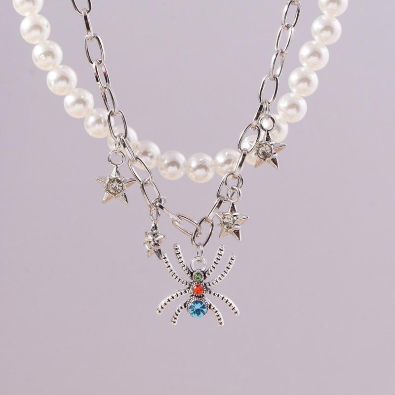 Pearl Layer Necklaces Link Chain Choker Unique Bat Star Pendant Clavicle Chain Personality Fringe Necklace for Women