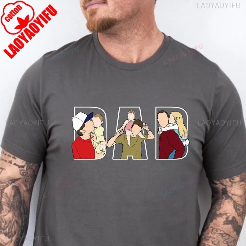 Fathers Day Gift Shirt Men Dad Portrait Line Art Cotton Tshirt Personalized From Wife Kids Funny Husband Present Men Clothing S