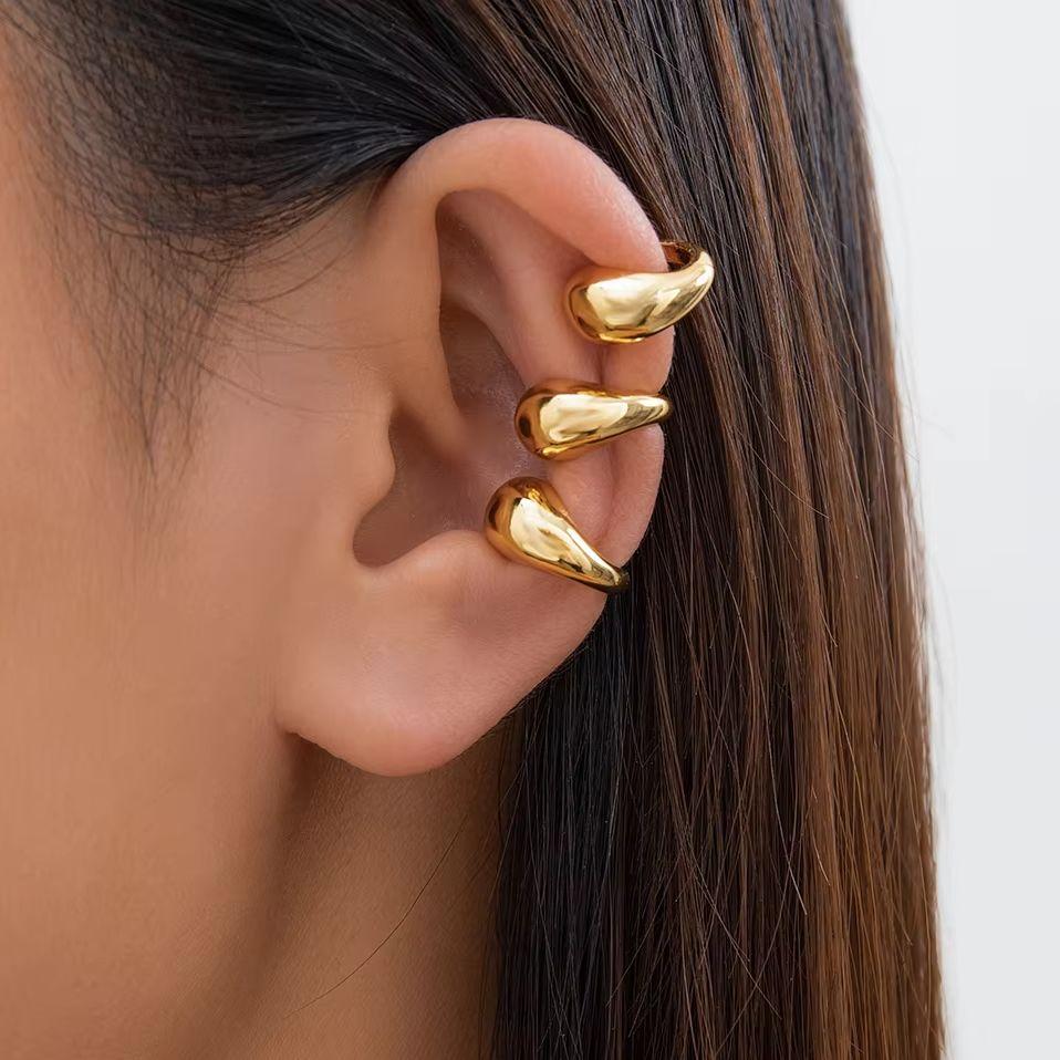 Ingemark 3Pc/Set Trendy Geometric C-shaped Clip Earrings for Women Hip-Hop Glossy Ear Cuff No Piercing Earring Jewelry Gifts