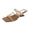Fashion Summer New Mid-heel Slippers Women's Square Head Open Toe Thin Strap Set Foot Anti-slip Wear-resistant Slope Heel Shoes