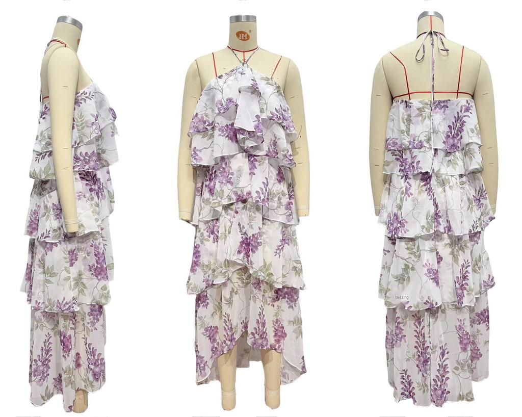 2026 Elegant Off-the-Shoulder Chiffon Fairy Print Evening Gown