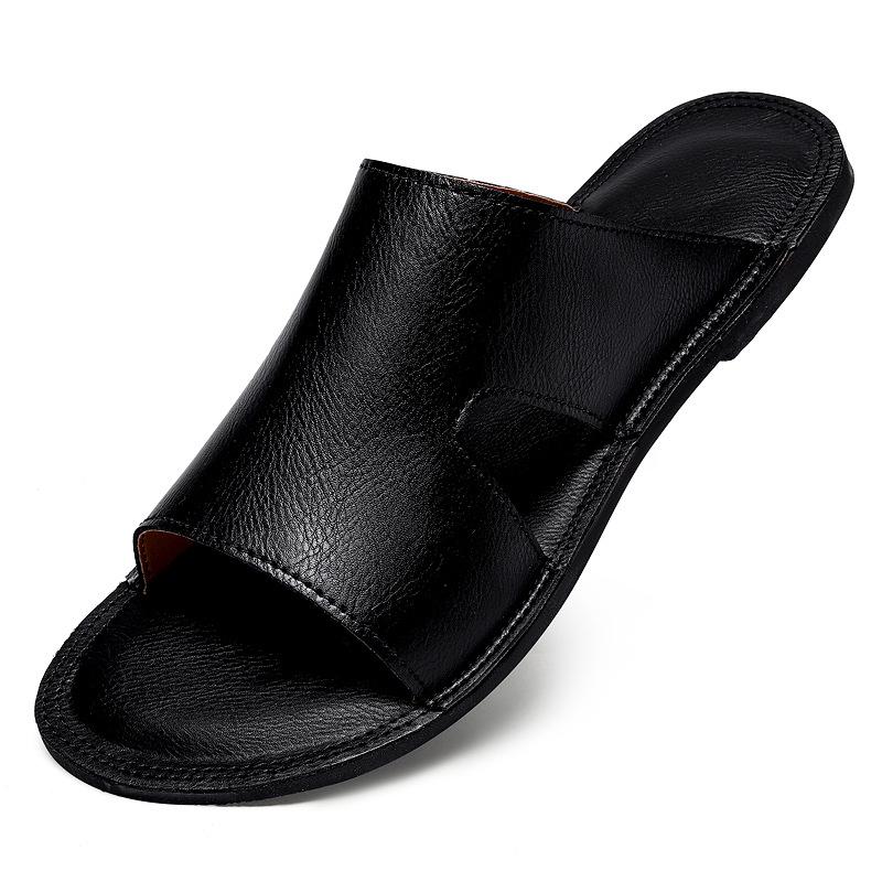 Plus-Size Men s Cowhide Outdoor Sandals 2025 - Casual Wide Fit Beach Shoes 40 чёрный