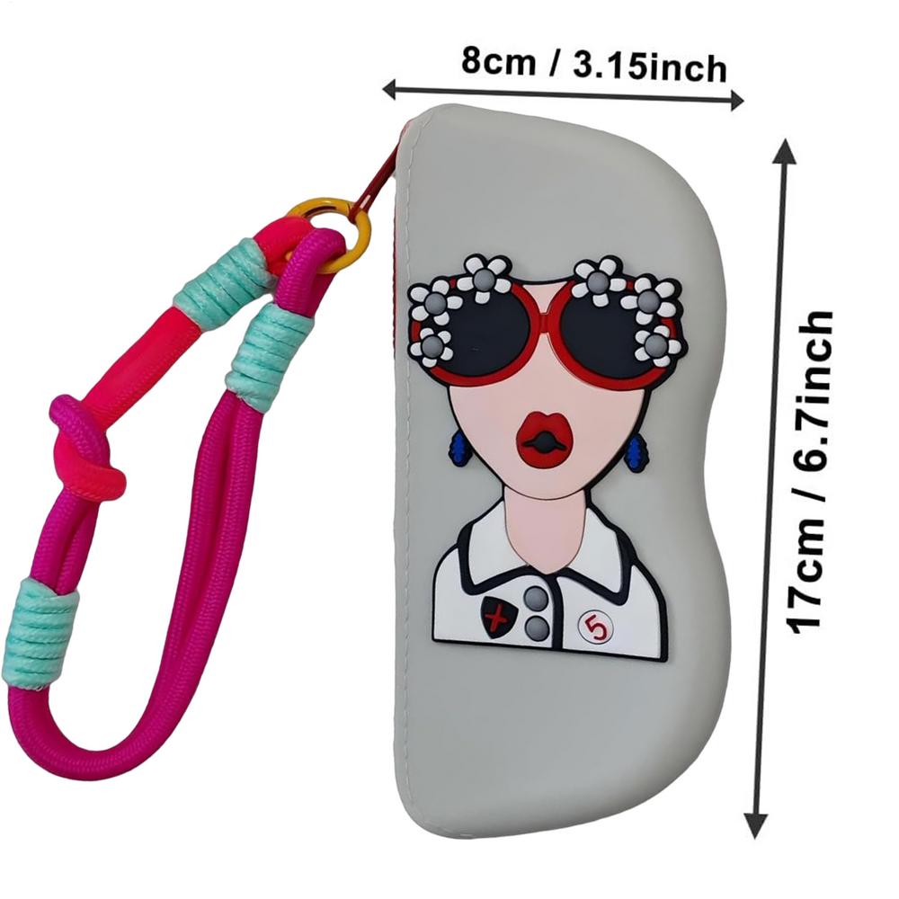 

Милый чехол для очков Милый чехол для солнцезащитных очков для женщин Органайзер для солнцезащитных очков Сумка для хранения Карман на молнии Силиконовый с ремешком на запястье Для серый