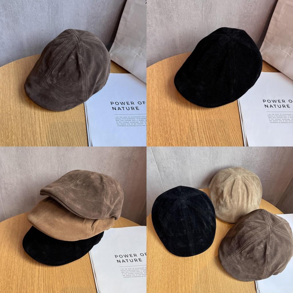Simple Solid Color Suede Casual Beret For Fall Winter Sun Protection Women