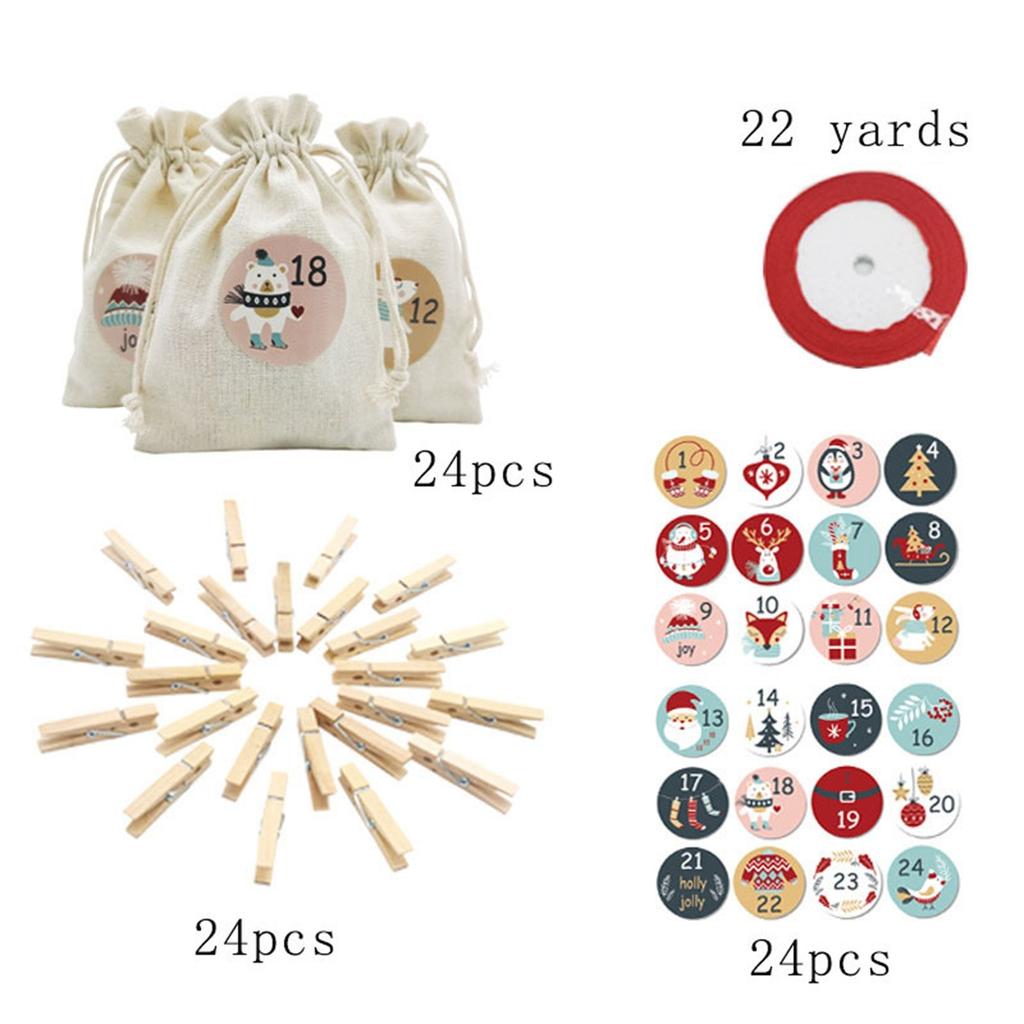 Christmas Gift Printed Leaf Bundle Pocket Christmas Gift Bag Countdown Christmas Set