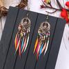 Boho Women Hollow Carved Circle Feather Tassel Dangle Hook Earrings Jewelry