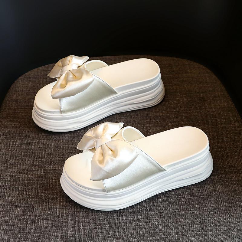 

Туфли-балетки с бантом 2025 лето увеличение высоты платформа женская обувь пляжные прохладные тапочки удобные в носке дизайн с открытым носком 39