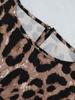 Elegant Leopard Print Women's Dress: Pleated Waist, Round Neck, Short Sleeve, Long Length