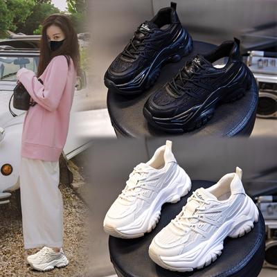 Chaussures femme à semelle absorbante printemps 2026, chaussures de sport à semelle épaisse rehaussante, chaussures de course décontractées en cuir pour enfants, style papa