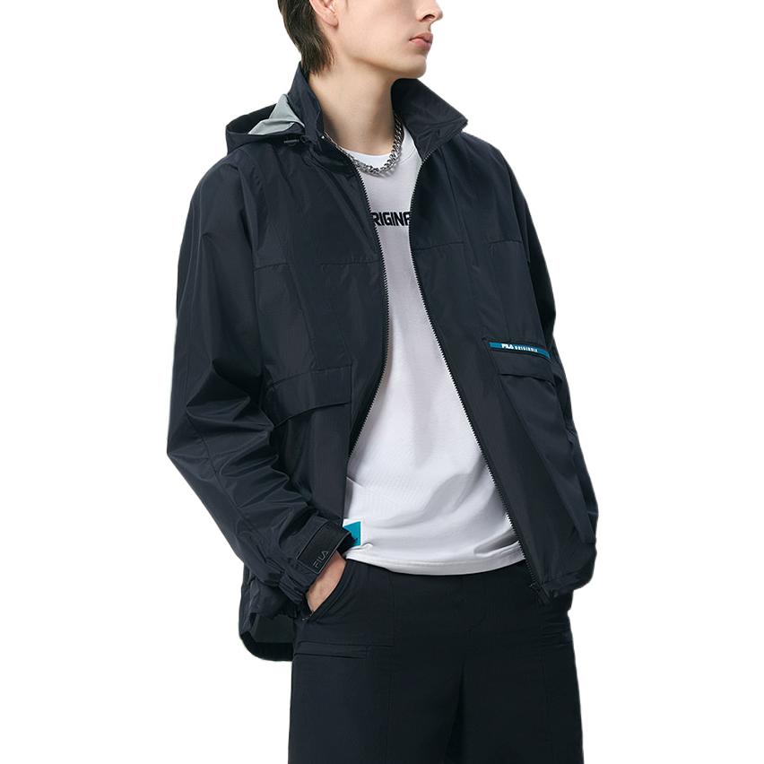 Fila Sports Lifestyle Series FW22 Solid Color Hooded Zip Jacket Men Jackets Black F51M239708F-BK