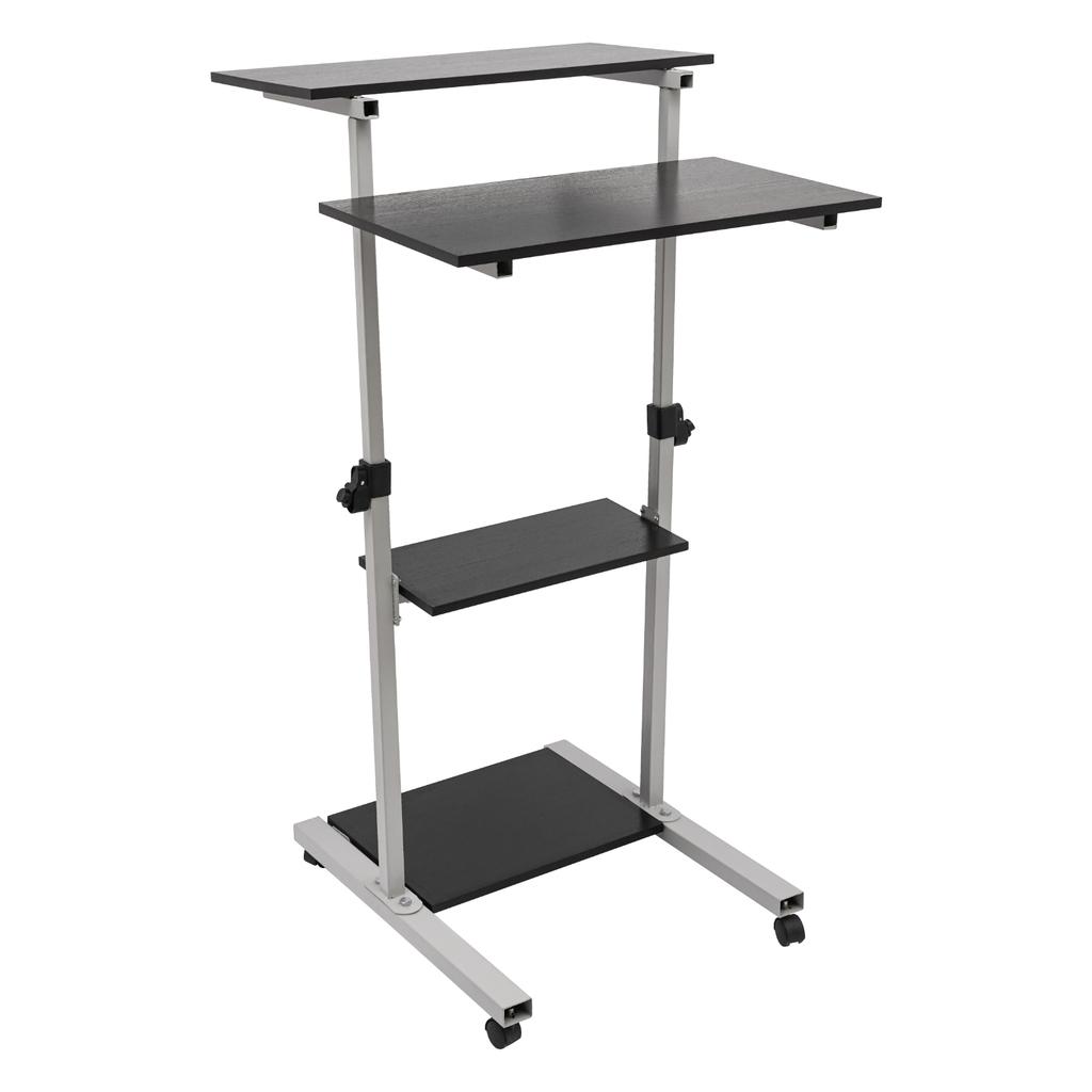 Silver Mobile Standing Desk Work Station, Stand Up Desk Cart Particle Board and Steel With Four Universal Wheels for Bedrooms