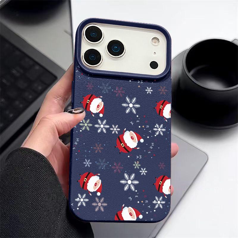 New Year Christmas Pattern Phone Case For iPhone 16e 17 Air 16 15 14 17 Pro Max 13 12 Pro 15 11 Shockproof Soft TPU Leather Texture Cover