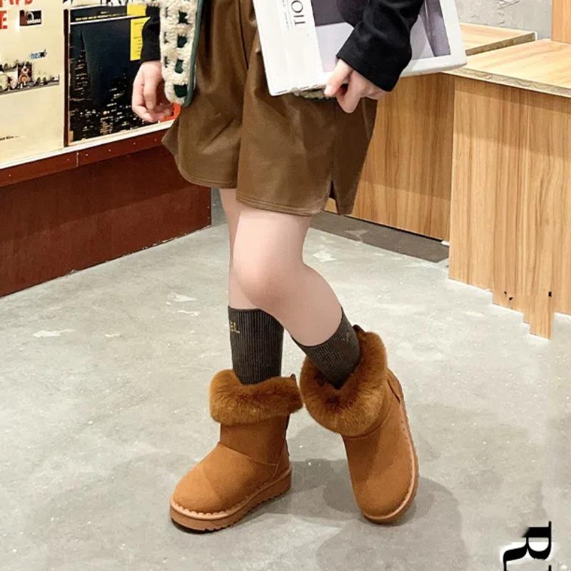 Zimní Nové Dětské Sněhule pro Dívky Plus Sametové Princeznovské Kotníkové Boty pro Dívky Teplé Dětské Bavlněné Boty pro Děti