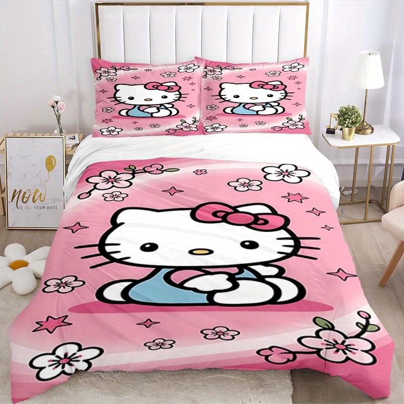 

3 шт. Набор постельного белья Hello Kitty, Sakura, дышащий полиэстер, мягкий пододеяльник и 2 наволочки, подходит для всех сезонов, 082640b 135x200cm