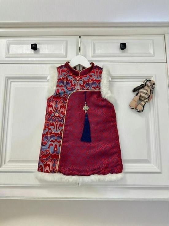 Chinese New Year Girls' Quilted Tang Suit Vest & Cheongsam Dress Set for Siblings