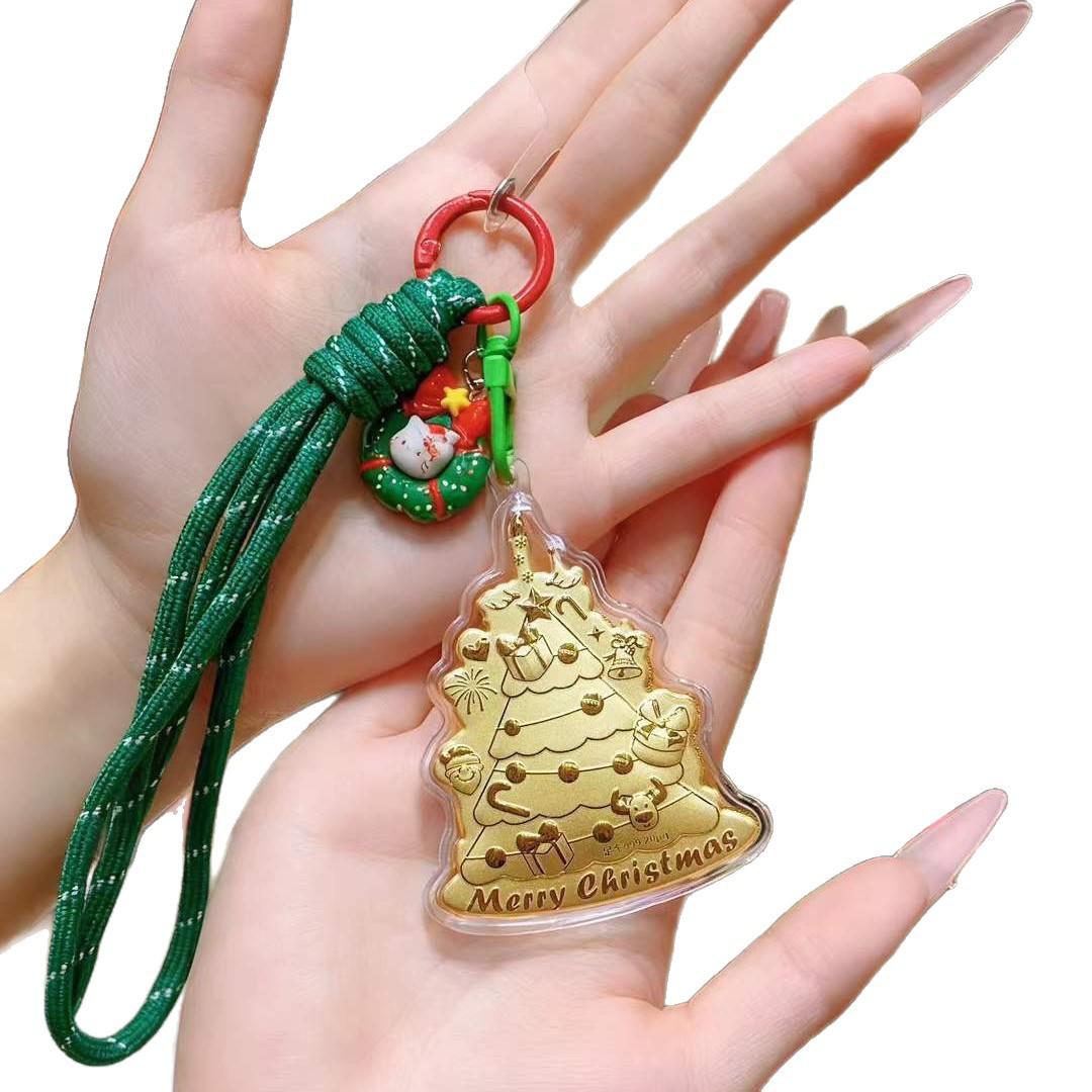 Pure Gold Christmas Tree Keychain with Certificate - Mobile Phone & Bag Accessory, Ornament, Small Gift Single Gold Christmas Tree Piece