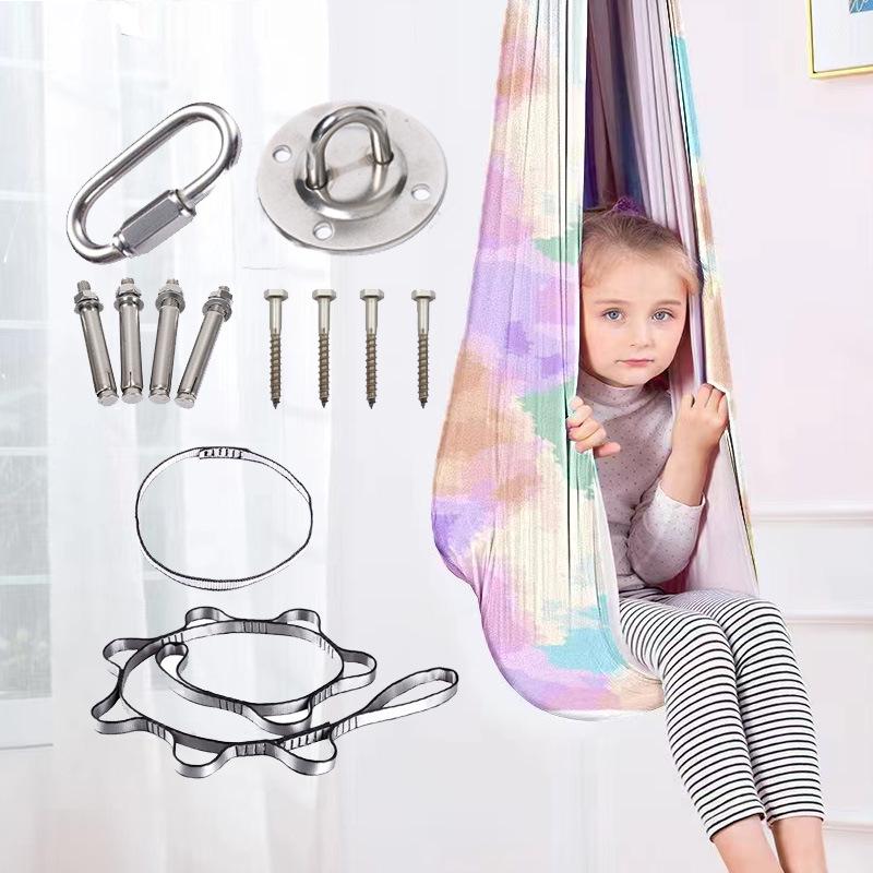 Elastic Sensory Swing: Indoor Hammock for Kids & Adults with Fixed Link Ring, Double Layer.