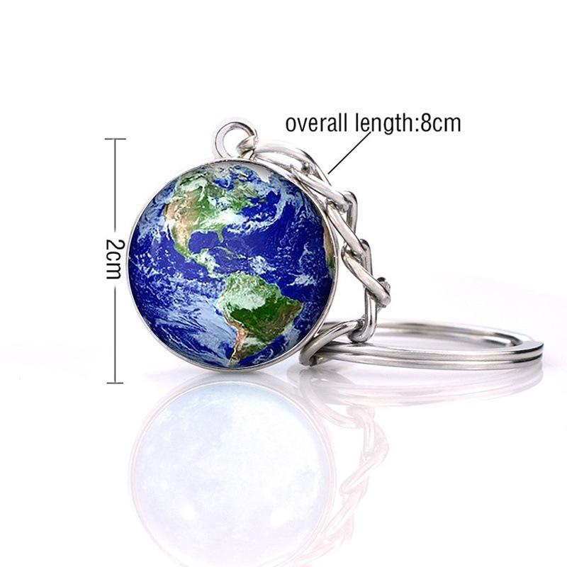 Luminous Solar System Pendant Keychain: Moon, Planets, and Galaxy Glass Ball