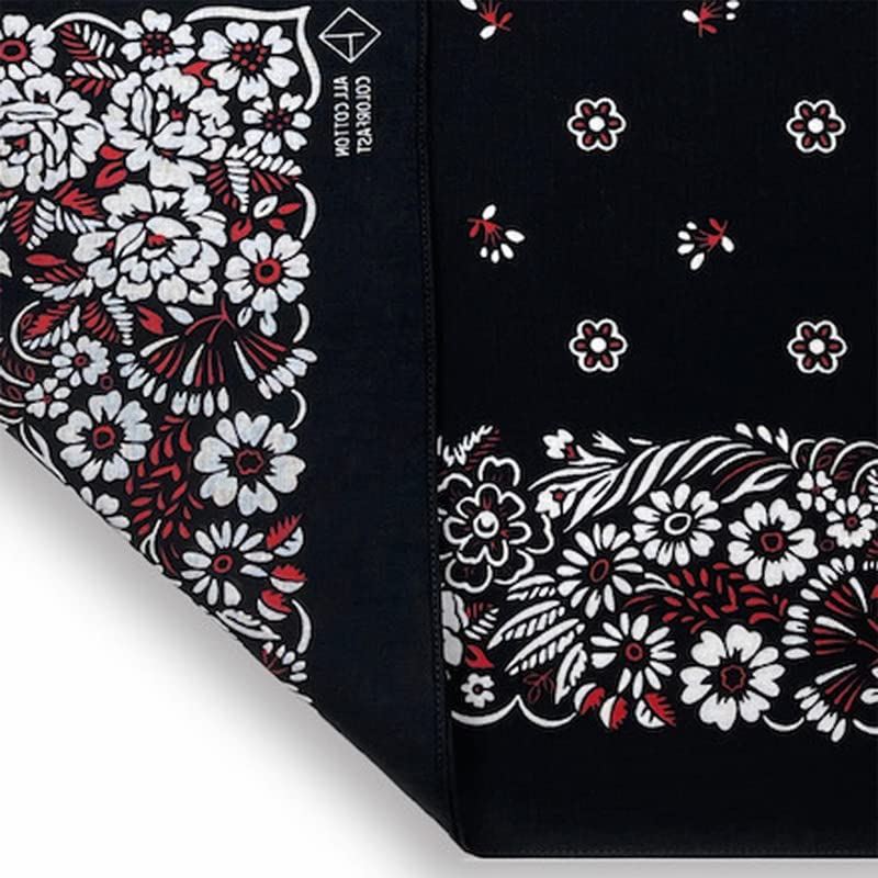 Trifong Bandana Black 100% Cotton Floral Pattern Adult Paisley Handkerchief Unisex Men's Large 55cm X 55cm