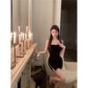 Pure and Alluring Hot Girl Sexy Fluffy Strapless Short Skirt, Autumn New Brick-embellished Slit Dress for Women, Bottom-hugging Skirt