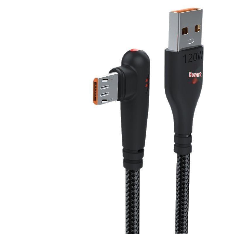 120W Fast Charging Elbow Micro USB Cable for Huawei, Vivo, Oppo, Meizu Phones