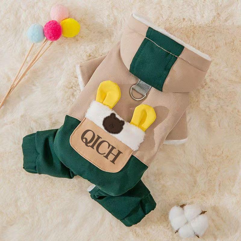 

Bring a leash puppy dog winter four-legged cotton clothes Teddy Bigbear pet small puppy Pomeranian winter autumn and winter 2XL back length 45cm about 14-8.5kg