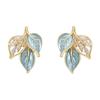 Simple Oil Dripping Rhinestones Leaf Stud Earrings For Women Fashion Personalized Daily Accessory Party Jewelry Birthday Gifts