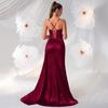 Elegant Satin Slip Dress With Side Slit Slim Fit Sleeveless Evening Gown Formal Party Hostess