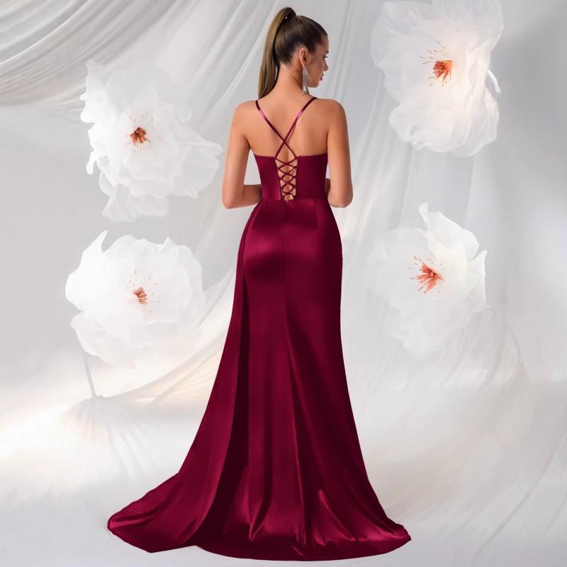 Elegant Satin Slip Dress With Side Slit Slim Fit Sleeveless Evening Gown Formal Party Hostess