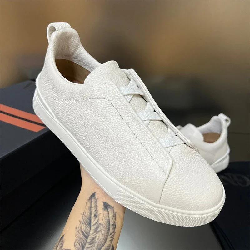 Spring Autumn Vintage High Quality Genuine Leather Lace-Up Shoes Man's Solid Color Round Toe Low-cut Flat Bottom Shoes