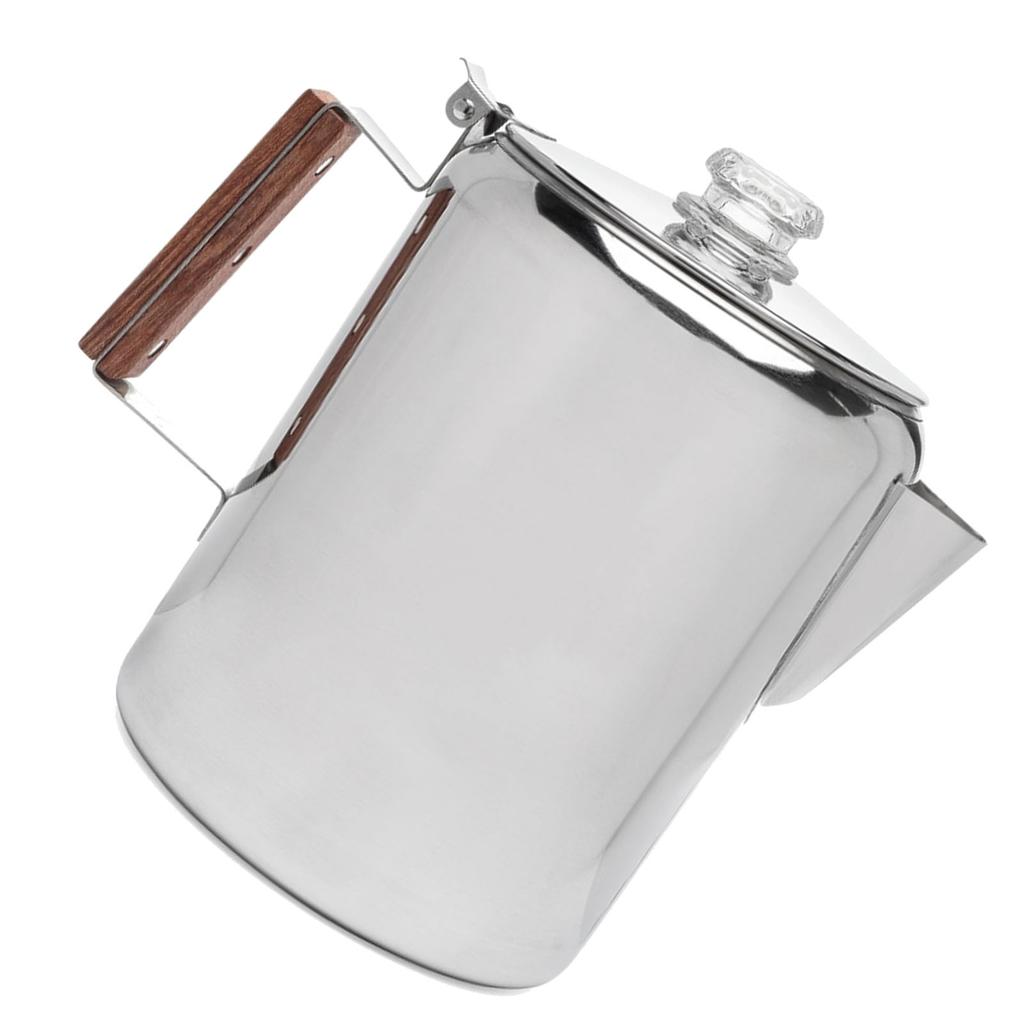 Stovetop Coffee Pot Stainless Steel Coffee Percolator with V Spout Wood Handle Multi Stove Compatible for Camping