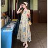 Ink painting vest dress niche design sense spring and summer new retro literary temperament new national style long dress