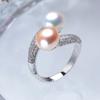 New Double Pearl Adjustable Natural Freshwater Pearl Original 925 Silver Zircon Women's Ring Fine Bridal Jewelry