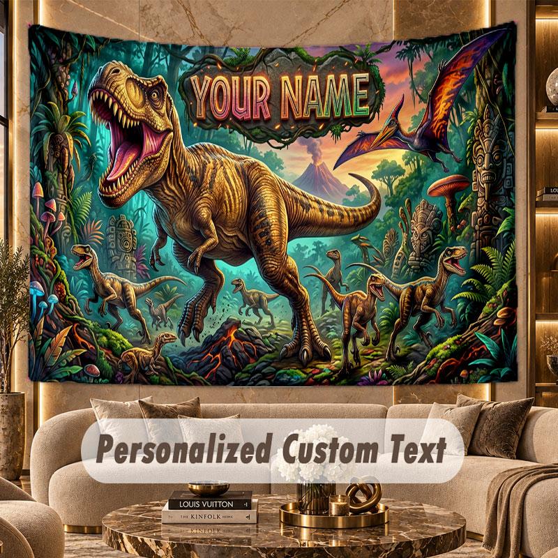Dinosaurie (608) Tema Personlig Gobeläng Anpassat Namn Text Väggbonad Gobeläng Hem Bakgrundsdekoration