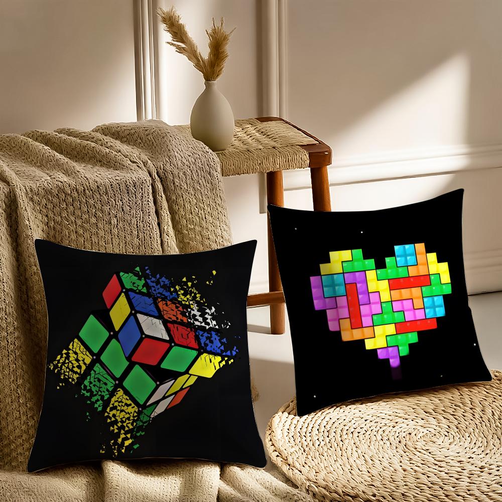 Housse de coussin taie d'oreiller Jeu de puzzle classique T-Tetris Anti-acariens Décoration de canapé de salon Coussin Chambre