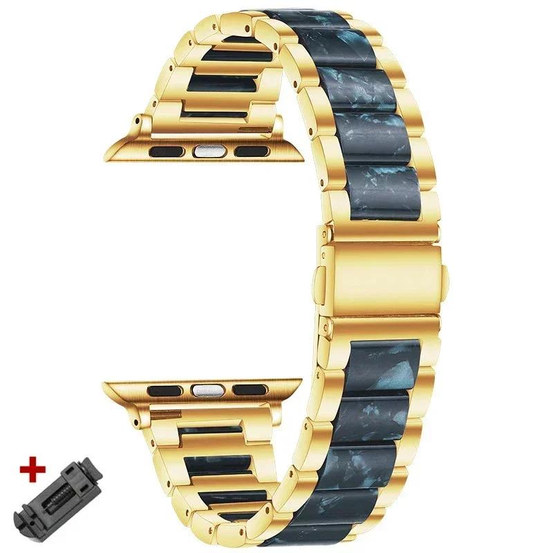 Stainless Steel+Resin Band for Apple Watch 10 42mm 46 Ultra 2 49mm Women Bracelet for IWatch 9 8 7 6 5 4 se 40mm 38mm 41 45 44mm