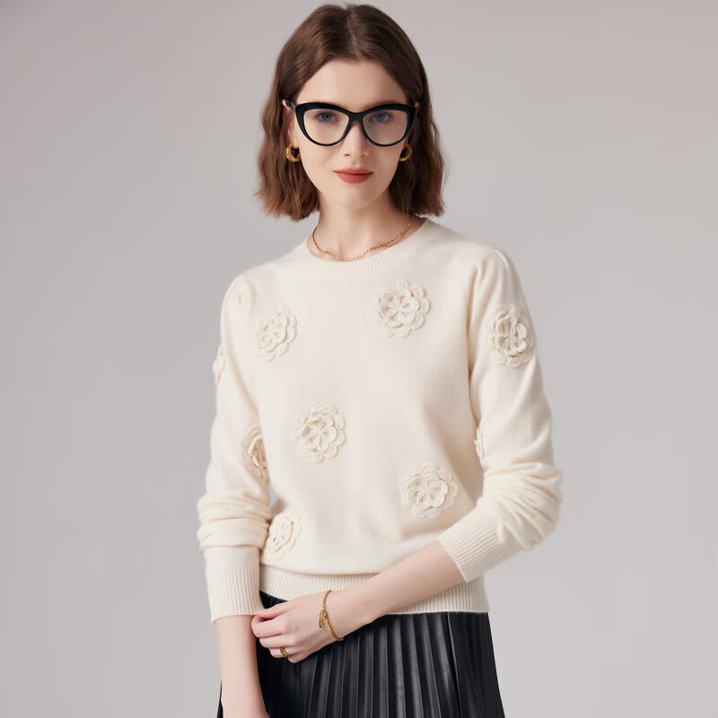 Paloo Women's 2025 Autumn/Winter Pure Cashmere Round Neck Embroidered Knit Sweater