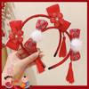 Tassel Red Bow Headband Flower Chinese Style Headdress Cute New Year Hair Band  Party Decoration