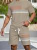 Casual Stripe Printed T-Shirt Shorts Loose Men's Short Sleeve Tee Elastic Waist Shorts Set Sports Clothes