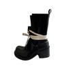 Retro Matte Punk Style Front Lace Up Mid Calf Lady Boots Round Toe Platform All-Match Casual Shoes Size 35-42 Chunky Heel Boots