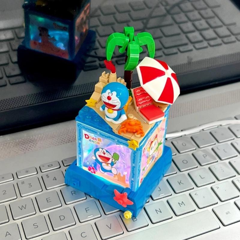 New Doraemon Building Blocks Cartoon Assembly Handmade Diy Night Light Decoration Room Decoration Children Birthday Gift
