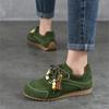 Johnature Retro Flats With Beaded Genuine Leather Lace-up Soft Soled Lightweight Women's Shoes