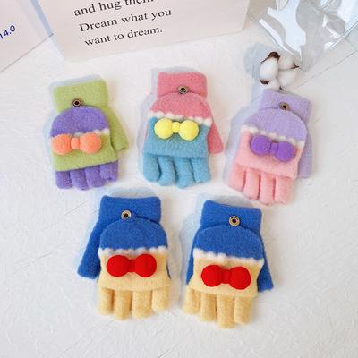 Koreanische Version von Cartoon Plüsch Warme Handschuhe für Mädchen Winter Student Mehrfarbig Halbfinger Aufklappbar Verdickt Kältefest Fingerlose Handschuhe