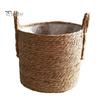 Natural Fiber Plant Containers Woven Seagrass Pot with Handle, Built-in Plastic Film Lining Eco-friendly Home Organizers Storage Basket, Rattan Flower