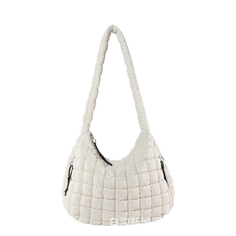Checked Cloud Bag Fashionable Single Shoulder Portable Dumpling Bag Large Capacity Down Cotton Underarm Women's Bag